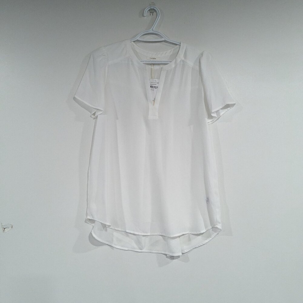 *3/$10* BNWT Pleione Split Collar Ruffle Sleeve Blouse Ivory White Size Small